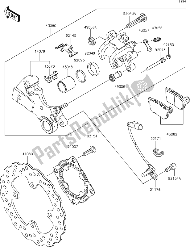 All parts for the 45 Rear Brake of the Kawasaki ZX 636 Ninja ZX-6 R 2019