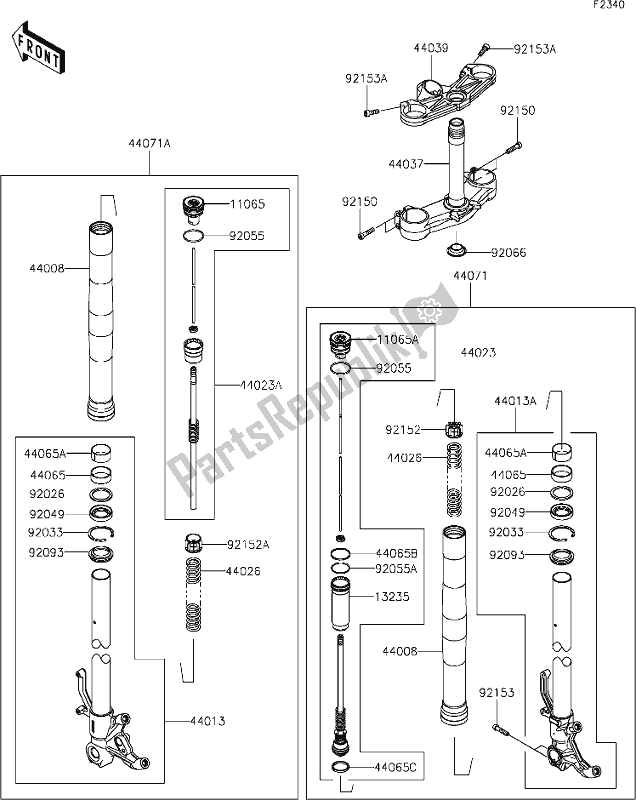 All parts for the 47 Front Fork of the Kawasaki ZX 636 Ninja ZX-6 R 2019