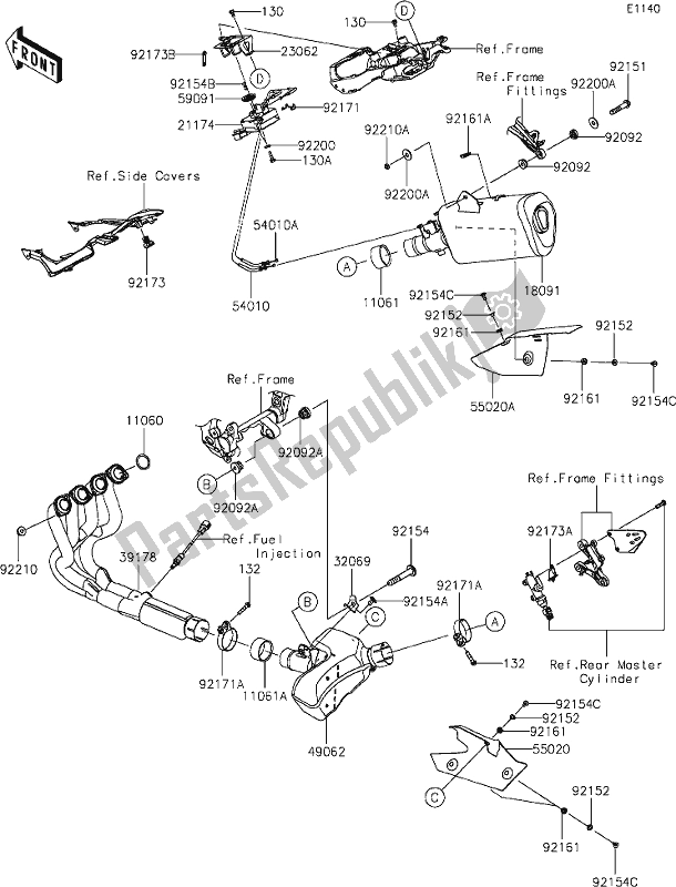 All parts for the 5 Muffler(s) of the Kawasaki ZX 636 Ninja ZX-6 R 2019