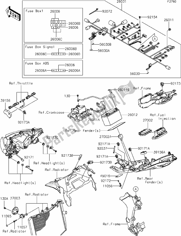 Todas as partes de 57 Chassis Electrical Equipment do Kawasaki ZX 636 Ninja ZX-6 R 2019
