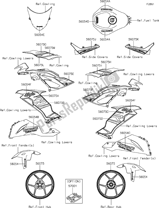 All parts for the 61 Decals of the Kawasaki ZX 636 Ninja ZX-6 R 2019