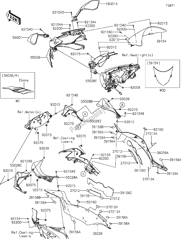 All parts for the 62 Cowling of the Kawasaki ZX 636 Ninja ZX-6 R 2019