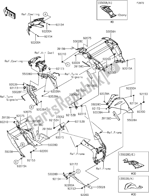 Wszystkie części do 63 Cowling Lowers Kawasaki ZX 636 Ninja ZX-6 R 2019