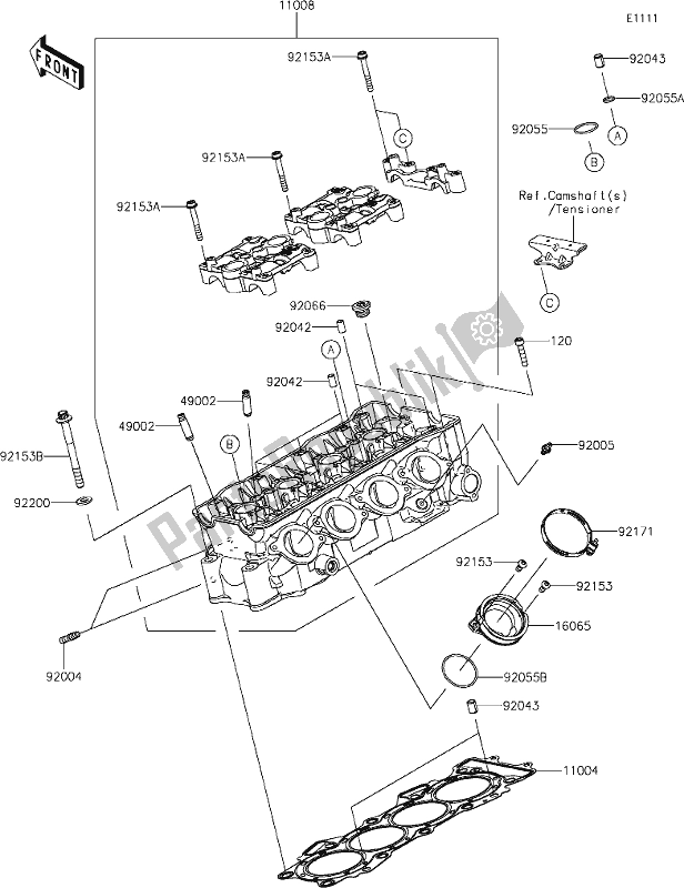 Alle onderdelen voor de 1 Cylinder Head van de Kawasaki ZX 636 Ninja ZX-6 R 2021