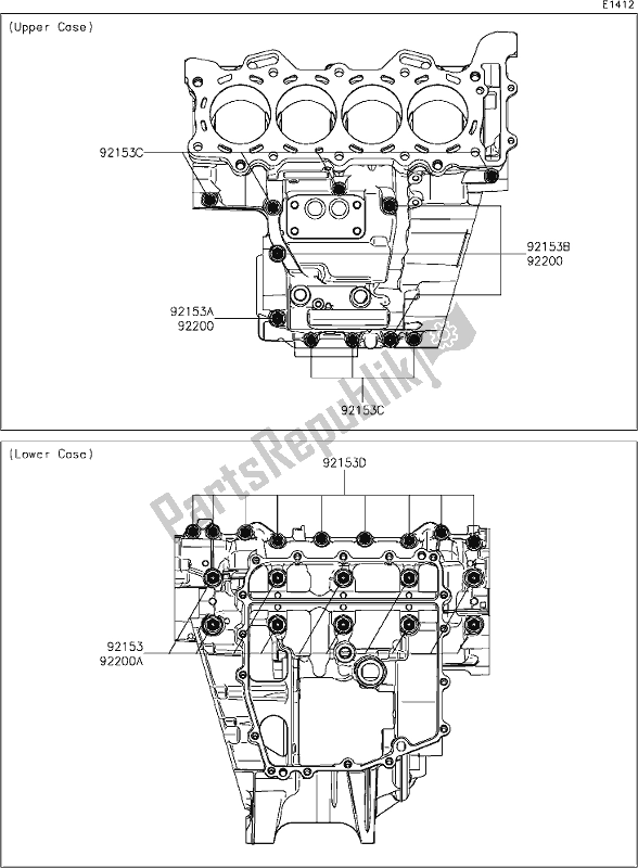 Tutte le parti per il 14 Crankcase Bolt Pattern del Kawasaki ZX 636 Ninja ZX-6 R 2021