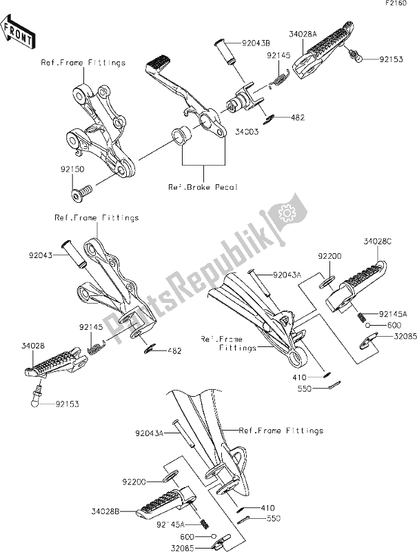 Tutte le parti per il 33 Footrests del Kawasaki ZX 636 Ninja ZX-6 R 2021