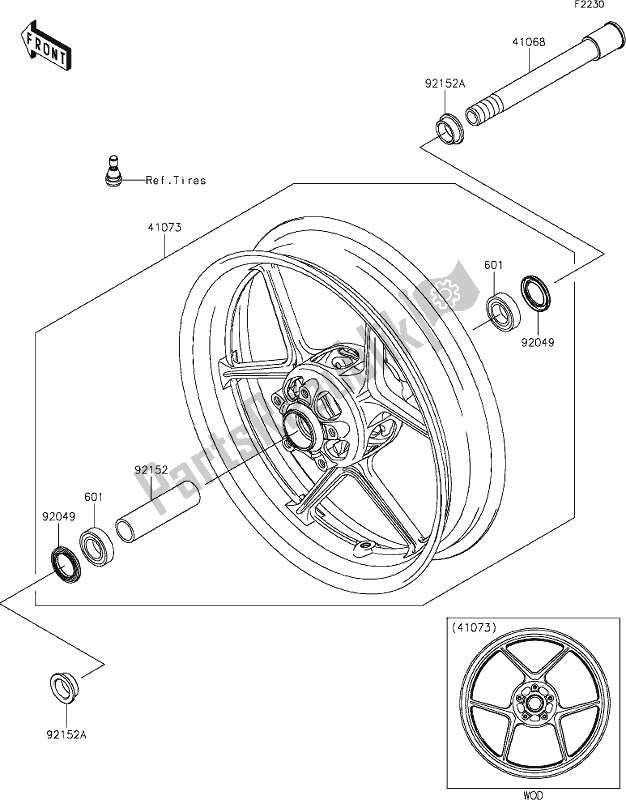 All parts for the 38 Front Hub of the Kawasaki ZX 636 Ninja ZX-6 R 2021