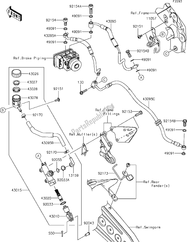 Tutte le parti per il 44 Rear Master Cylinder del Kawasaki ZX 636 Ninja ZX-6 R 2021