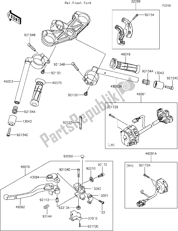 All parts for the 46 Handlebar of the Kawasaki ZX 636 Ninja ZX-6 R 2021