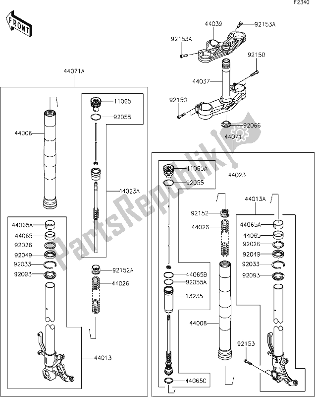 All parts for the 47 Front Fork of the Kawasaki ZX 636 Ninja ZX-6 R 2021