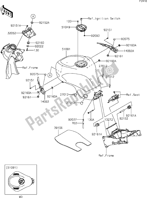 All parts for the 48 Fuel Tank of the Kawasaki ZX 636 Ninja ZX-6 R 2021