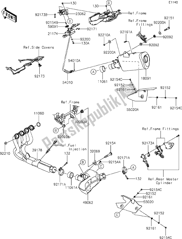 All parts for the 5 Muffler(s) of the Kawasaki ZX 636 Ninja ZX-6 R 2021