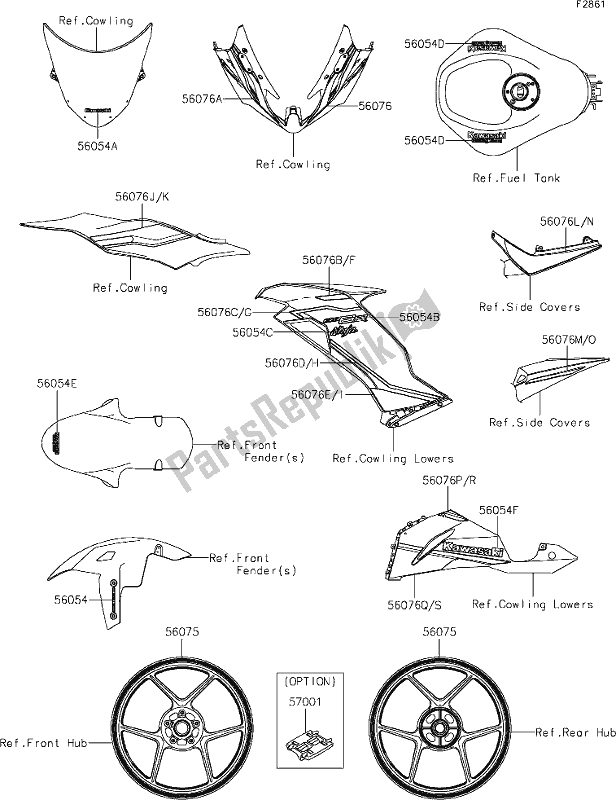 Alle onderdelen voor de 61 Decals van de Kawasaki ZX 636 Ninja ZX-6 R 2021