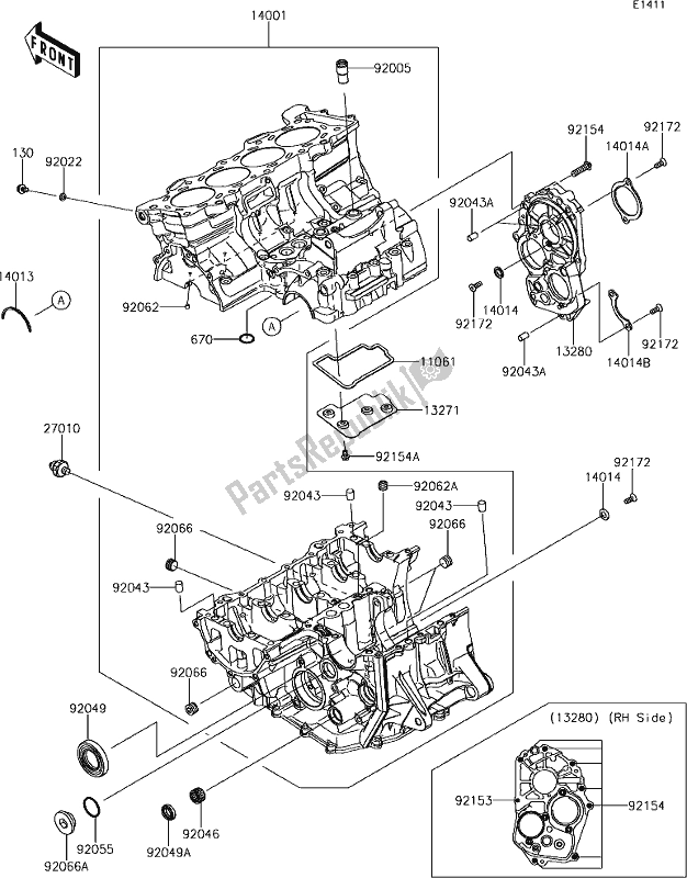 Tutte le parti per il 13 Crankcase del Kawasaki ZX 636 Ninja ZX-6R ABS 2018