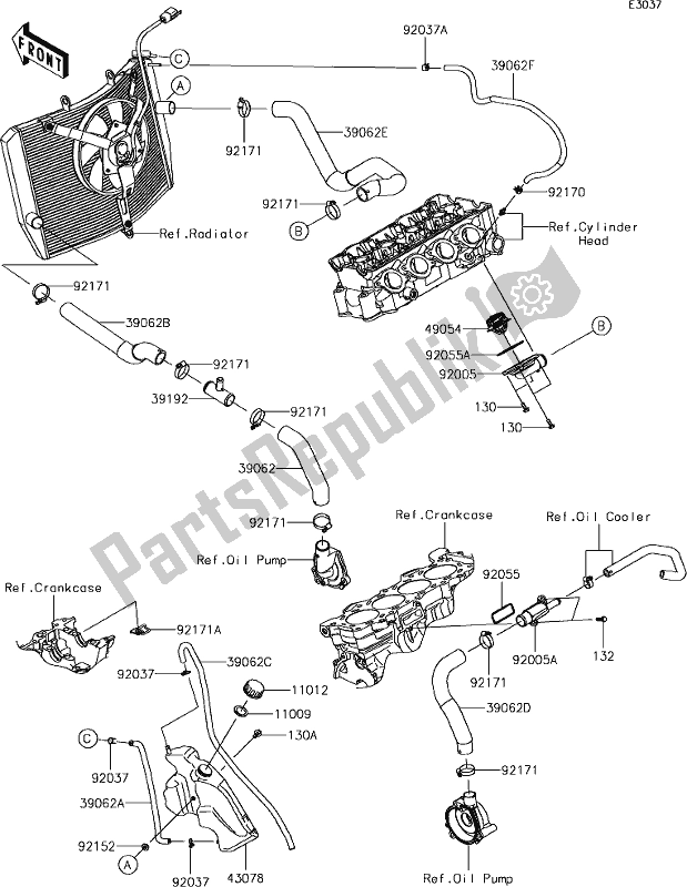 Tutte le parti per il 26 Water Pipe del Kawasaki ZX 636 Ninja ZX-6R ABS 2018