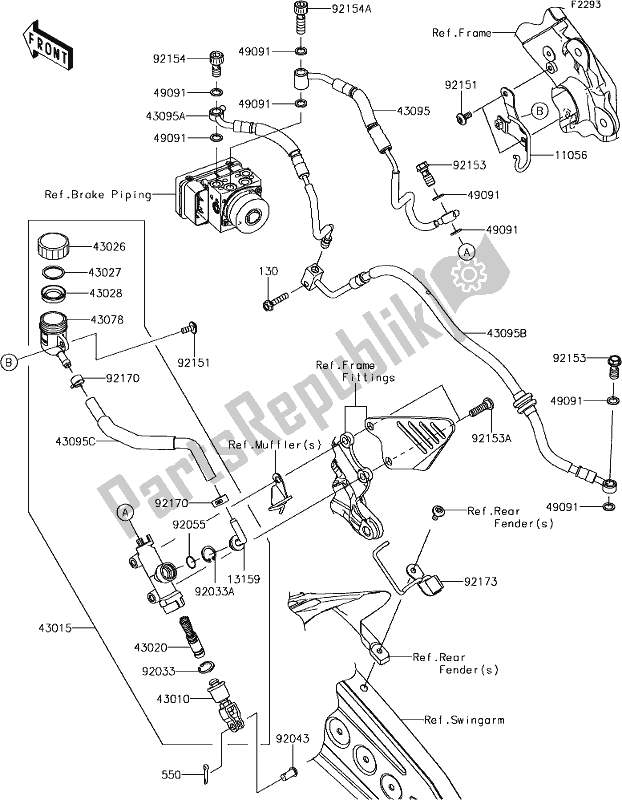 Tutte le parti per il 43 Rear Master Cylinder del Kawasaki ZX 636 Ninja ZX-6R ABS 2018