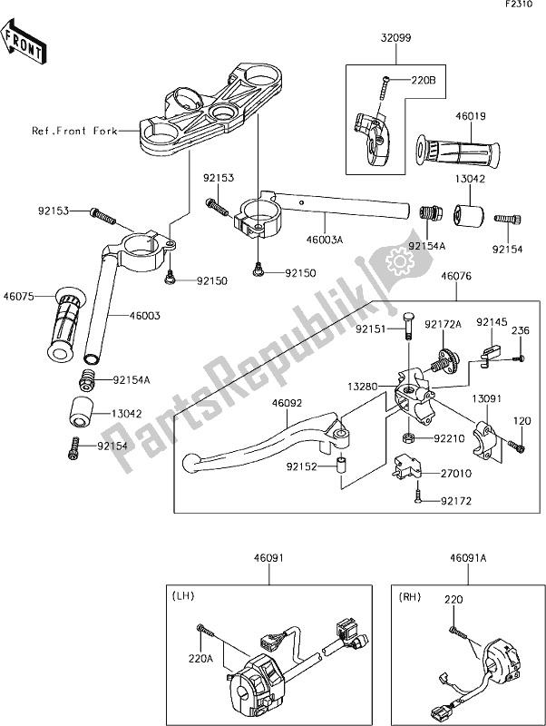 Tutte le parti per il 45 Handlebar del Kawasaki ZX 636 Ninja ZX-6R ABS 2018