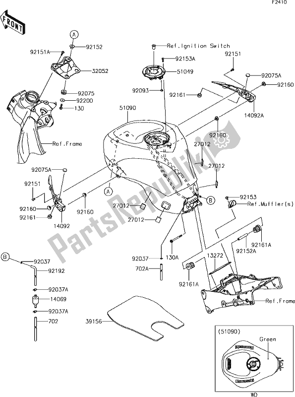 Tutte le parti per il 47 Fuel Tank del Kawasaki ZX 636 Ninja ZX-6R ABS 2018