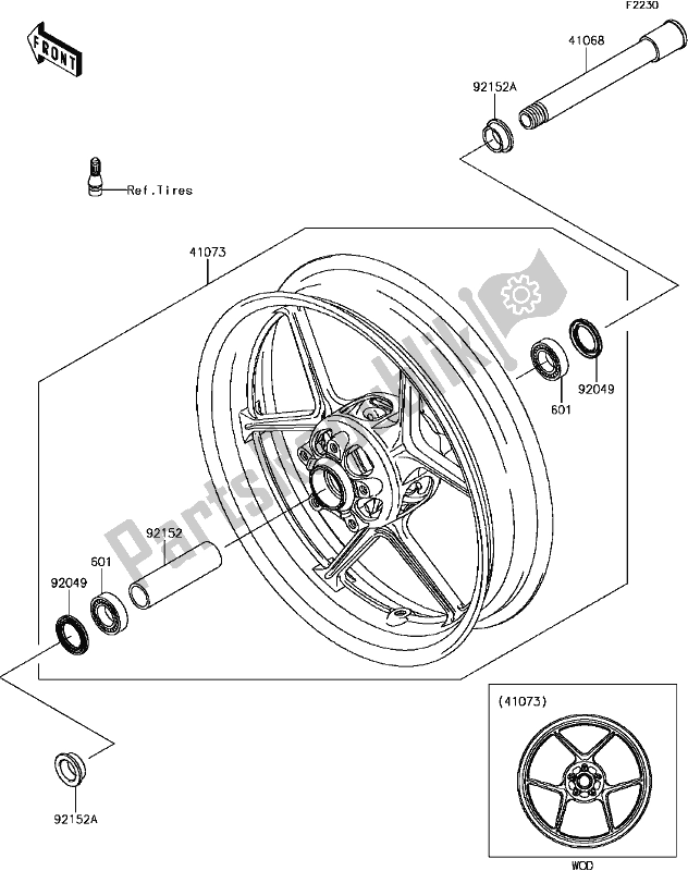 All parts for the E-13front Hub of the Kawasaki ZX 636 Ninja ZX-6R ABS SE 2017