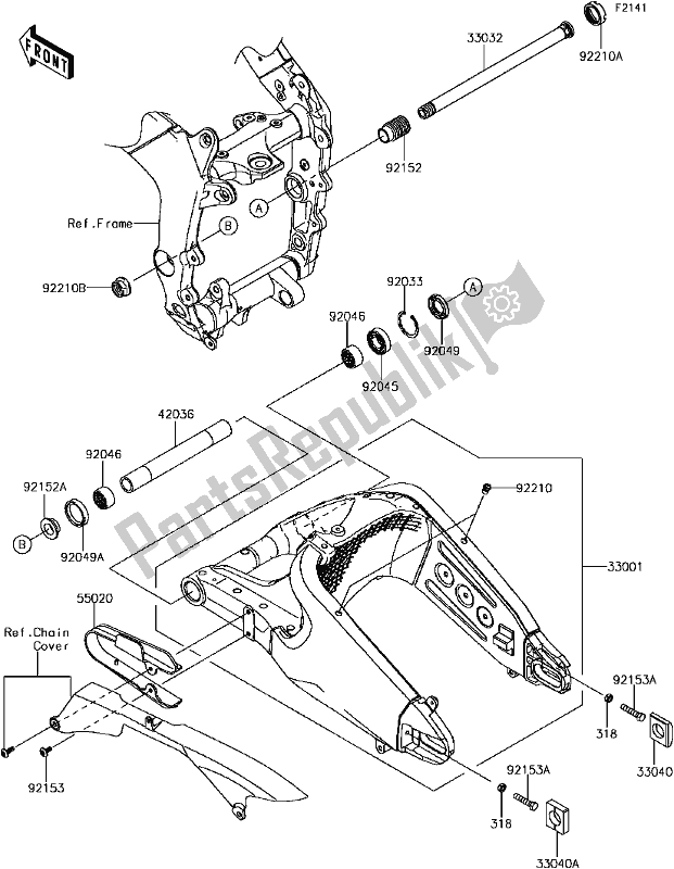 Alle onderdelen voor de E-6 Swingarm van de Kawasaki ZX 636 Ninja ZX-6R ABS SE 2017