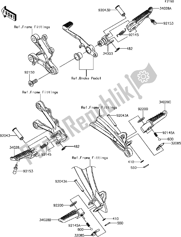 Todas as partes de E-8 Footrests do Kawasaki ZX 636 Ninja ZX-6R ABS SE 2017