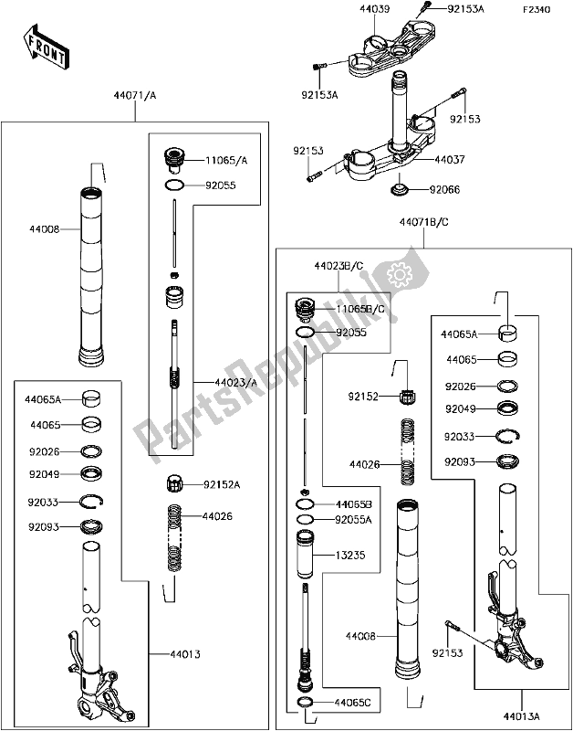 Toutes les pièces pour le F-10front Fork du Kawasaki ZX 636 Ninja ZX-6R ABS SE 2017