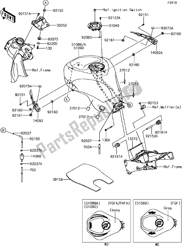 Alle onderdelen voor de F-11fuel Tank van de Kawasaki ZX 636 Ninja ZX-6R ABS SE 2017