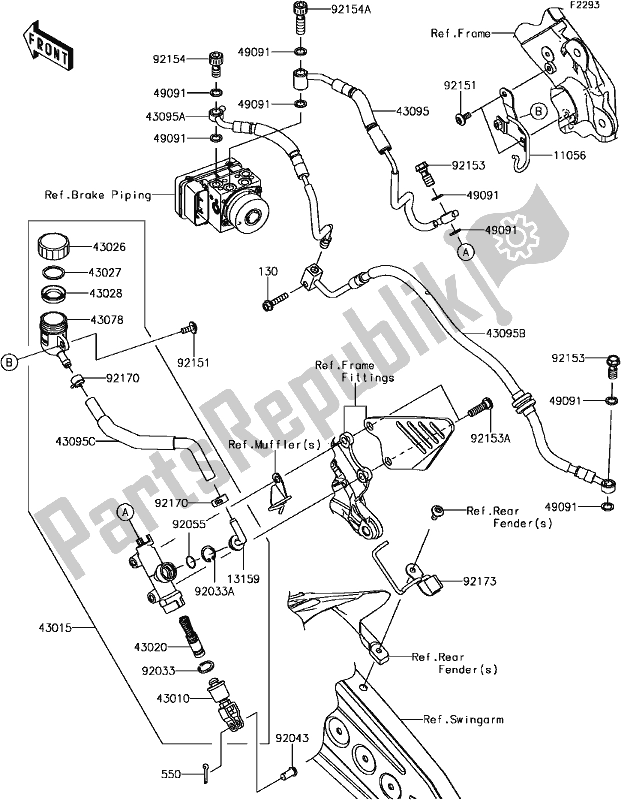 All parts for the F-7 Rear Master Cylinder of the Kawasaki ZX 636 Ninja ZX-6R ABS SE 2017