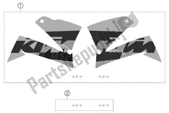 Tutte le parti per il Decal 640 Lc4 del KTM 640 LC4 Supermoto Prestige 04 Australia United Kingdom 2004