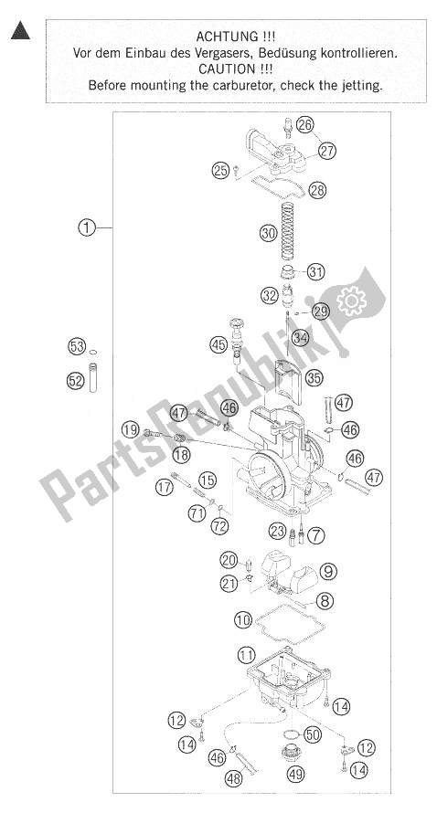 Alle onderdelen voor de Carburator van de KTM 125 EXC SIX Days Europe 2007