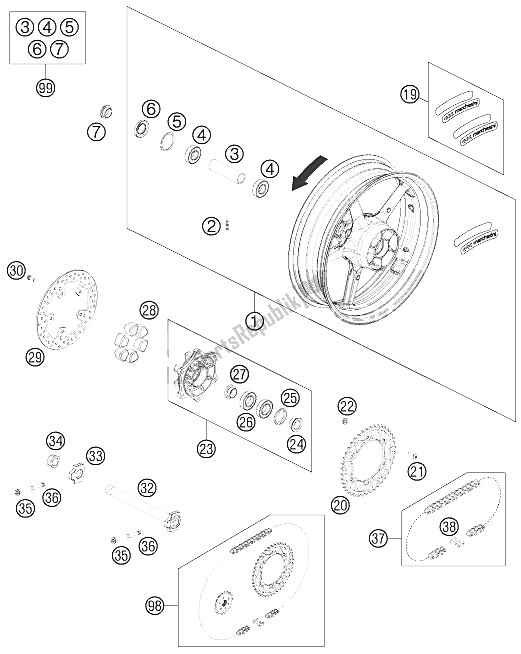 Tutte le parti per il Ruota Posteriore del KTM 690 Duke Black Australia United Kingdom 2011