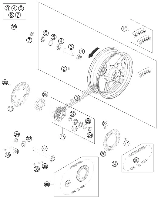 All parts for the Rear Wheel of the KTM 690 Duke Black Europe 2011