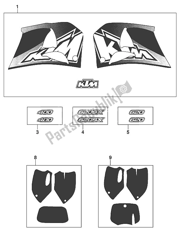 Alle onderdelen voor de Sticker Lc4 Sx, Sc '97 van de KTM 400 Super Comp WP Europe 1997