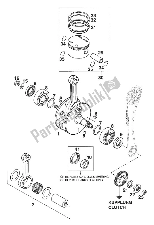 Tutte le parti per il Albero Motore - Pistone 350-620 Lc4 del KTM 400 Duke 20 KW Europe 1994