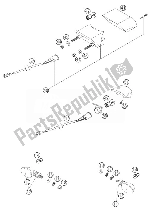 Tutte le parti per il Lampeggiatore, Retroilluminazione 125-300 del KTM 125 EXC Europe 2004