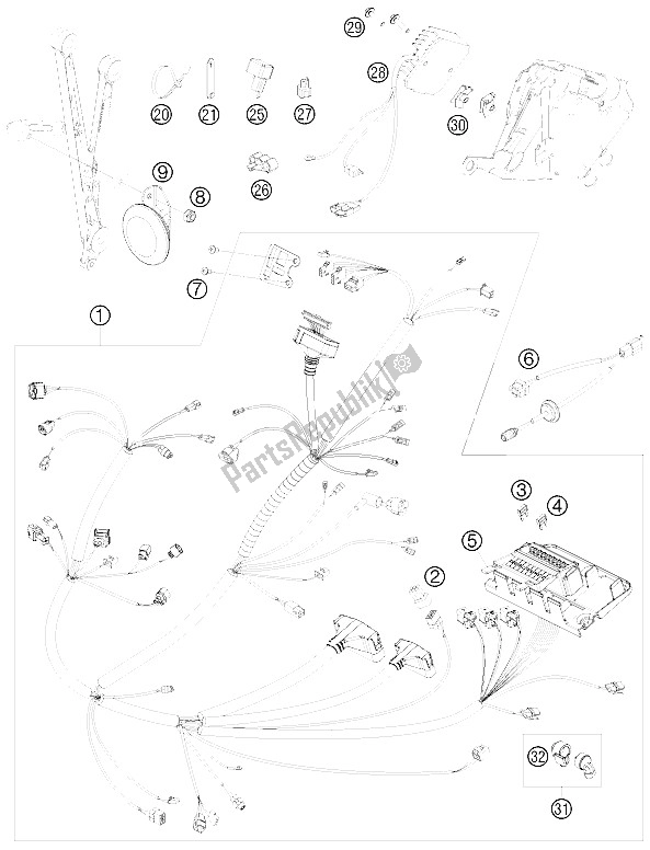 All parts for the Wiring Harness of the KTM 690 SMC 09 Europe 2009