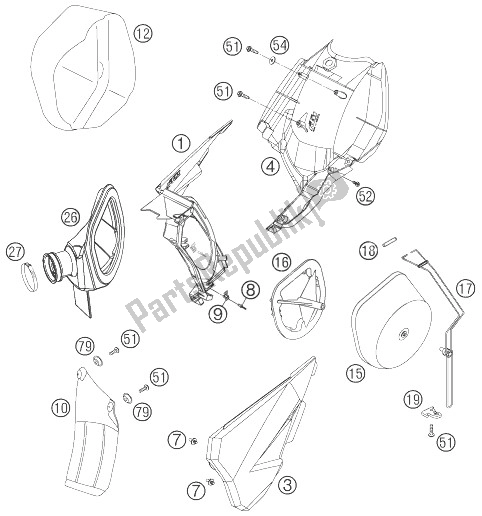 Alle onderdelen voor de Luchtfilterkast van de KTM 450 EXC USA 2007