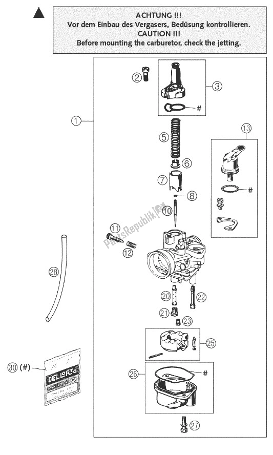Alle onderdelen voor de Carburateur Dellorto van de KTM 50 Junior Adventure Europe 2003