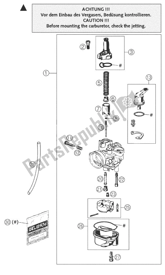 Tutte le parti per il Carburatore Dellorto del KTM 50 Senior Adventure Europe 2003