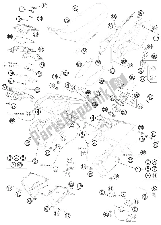 Tutte le parti per il Serbatoio, Sedile, Coperchio del KTM 990 ADV White ABS Spec Edit Brazil 2011