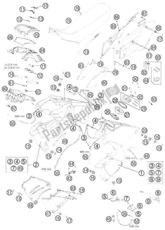 Todas las partes para Tanque, Asiento, Tapa de KTM 990 Adventure Blue ABS 12 USA 2012