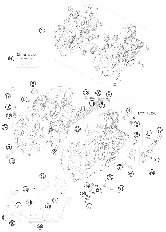 All parts for the Engine Case of the KTM 525 KTM Sportquad USA 2007