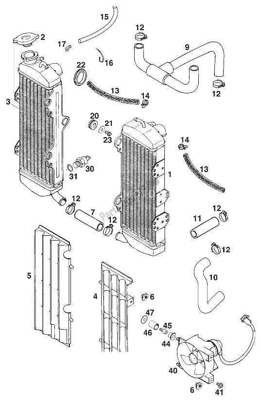 Toutes les pièces pour le Radiateur - Durite De Radiateur Egs-e 400/640 '98 du KTM 640 Adventure R Europe 2000