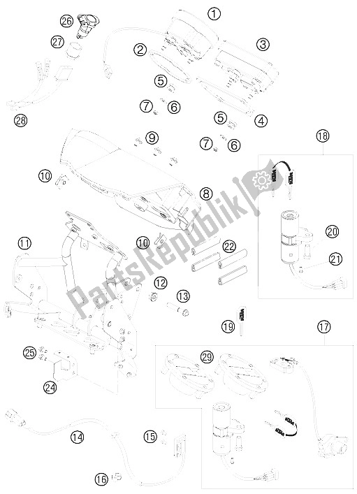 All parts for the Instruments / Lock System of the KTM 990 Adventure S Australia United Kingdom 2008