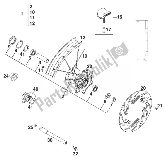 Todas as partes de Roda Dianteira 125-380 Mxc, Exc, Egs do KTM 125 EGS 6 KW Europe 1999