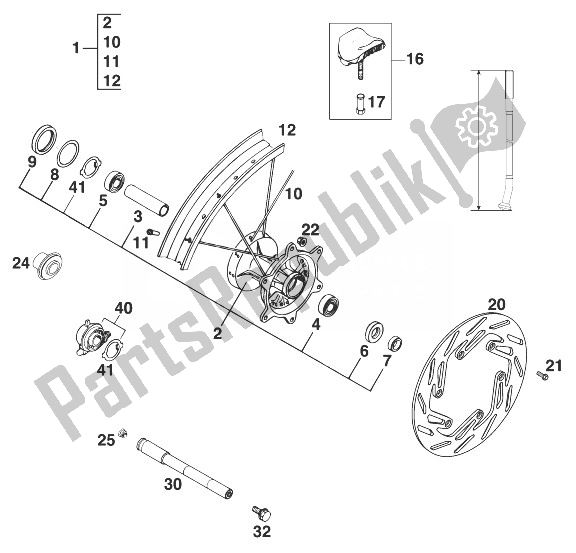 Todas las partes para Rueda Delantera 125-380 Mxc, Exc, Egs de KTM 125 EXC 99 Europe 1999