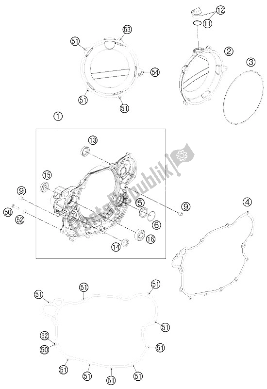 All parts for the Clutch Cover of the KTM 450 EXC Europe 2012