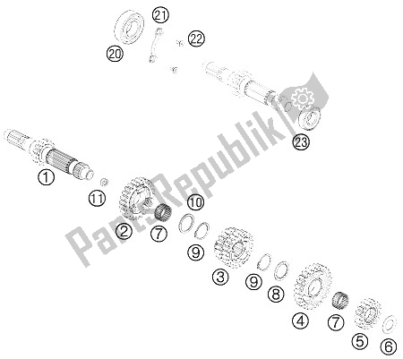 All parts for the Transmission I - Main Shaft of the KTM 450 EXC Europe 2012