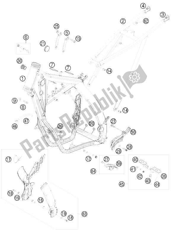 All parts for the Frame of the KTM 200 EXC Europe 2009