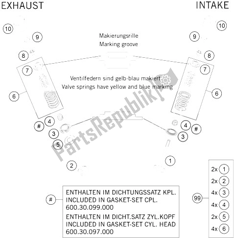 Alle onderdelen voor de Klepaandrijving van de KTM 990 Supermoto R USA 2011